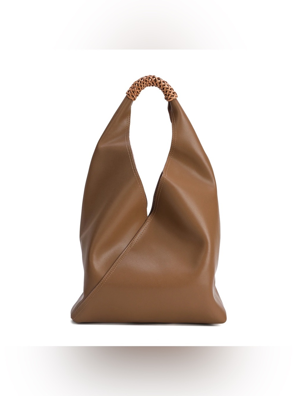 Brown faux Leather Braided-Handle Hobo Bag